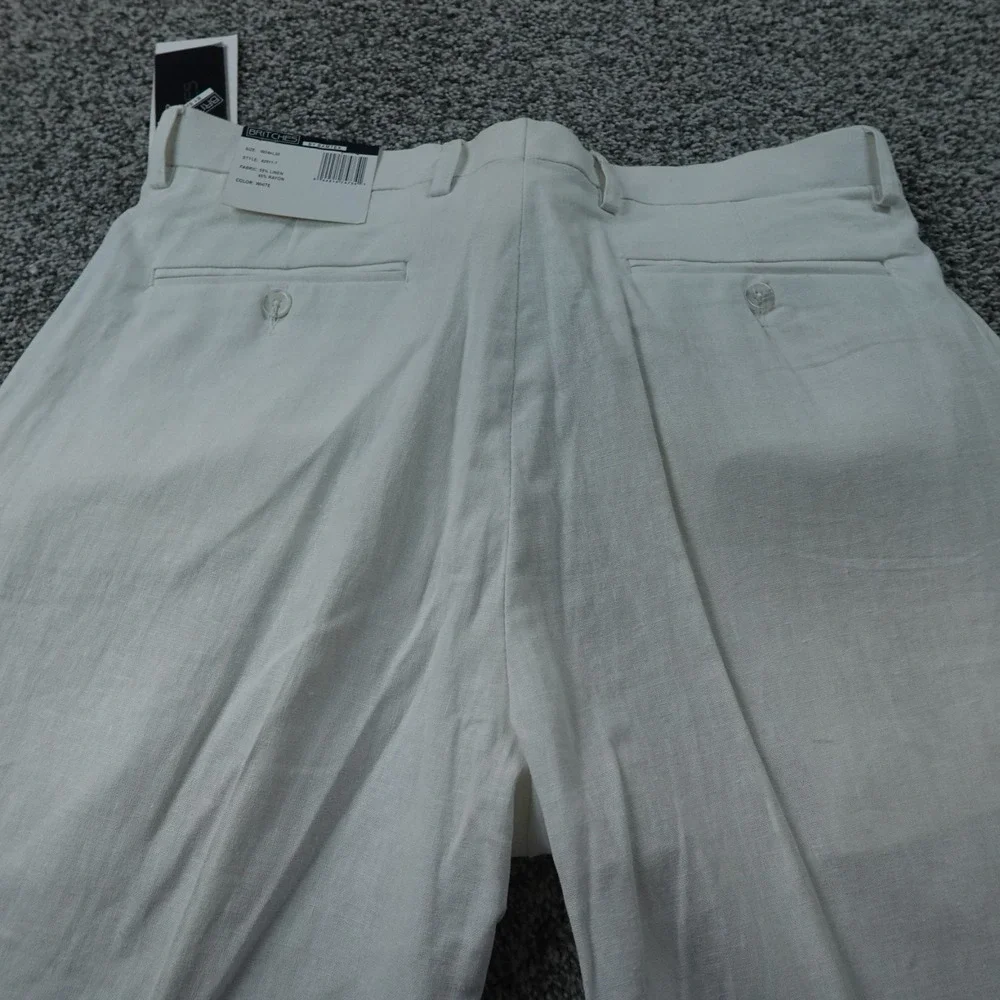 NEW Britches Pants Mens 34X30 White Linen Chino Dress Trouser Pleated Cuffed